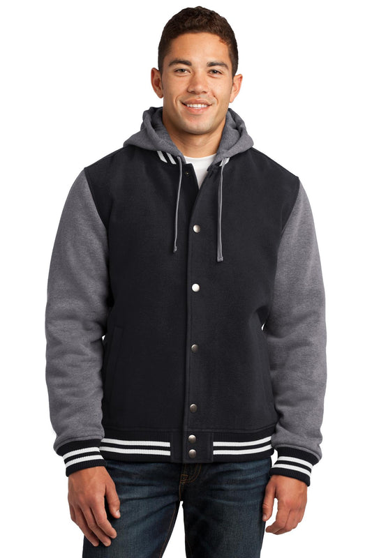 Sport-Tek Insulated Letterman Jacket. JST82 Black/ Vintage Heather