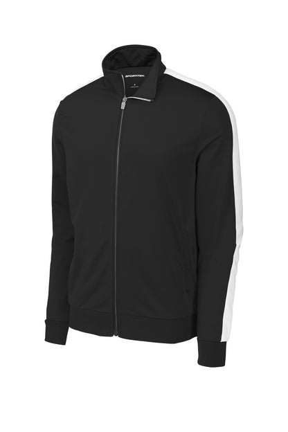 Sport-Tek  Tricot Sleeve Stripe Track Jacket. JST94 Black/ White