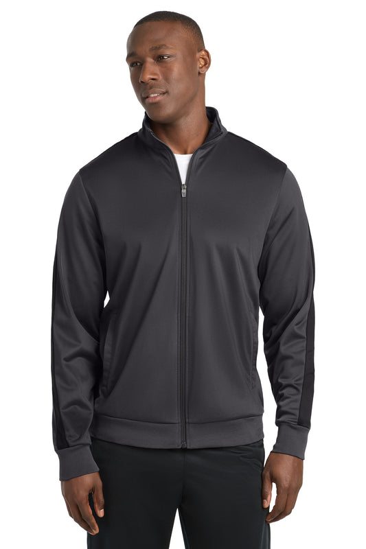 Sport-Tek Tricot Sleeve Stripe Track Jacket JST94 Graphite/ Black