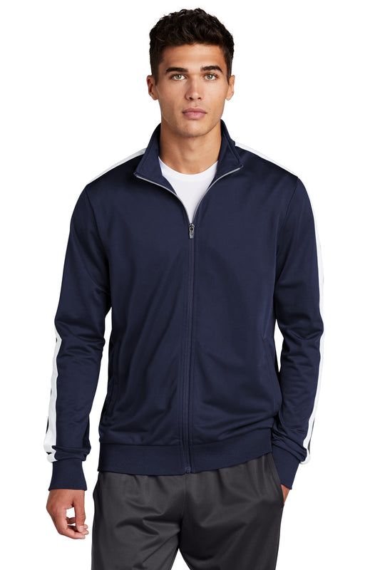 Sport-Tek  Tricot Sleeve Stripe Track Jacket. JST94 True Navy/ White