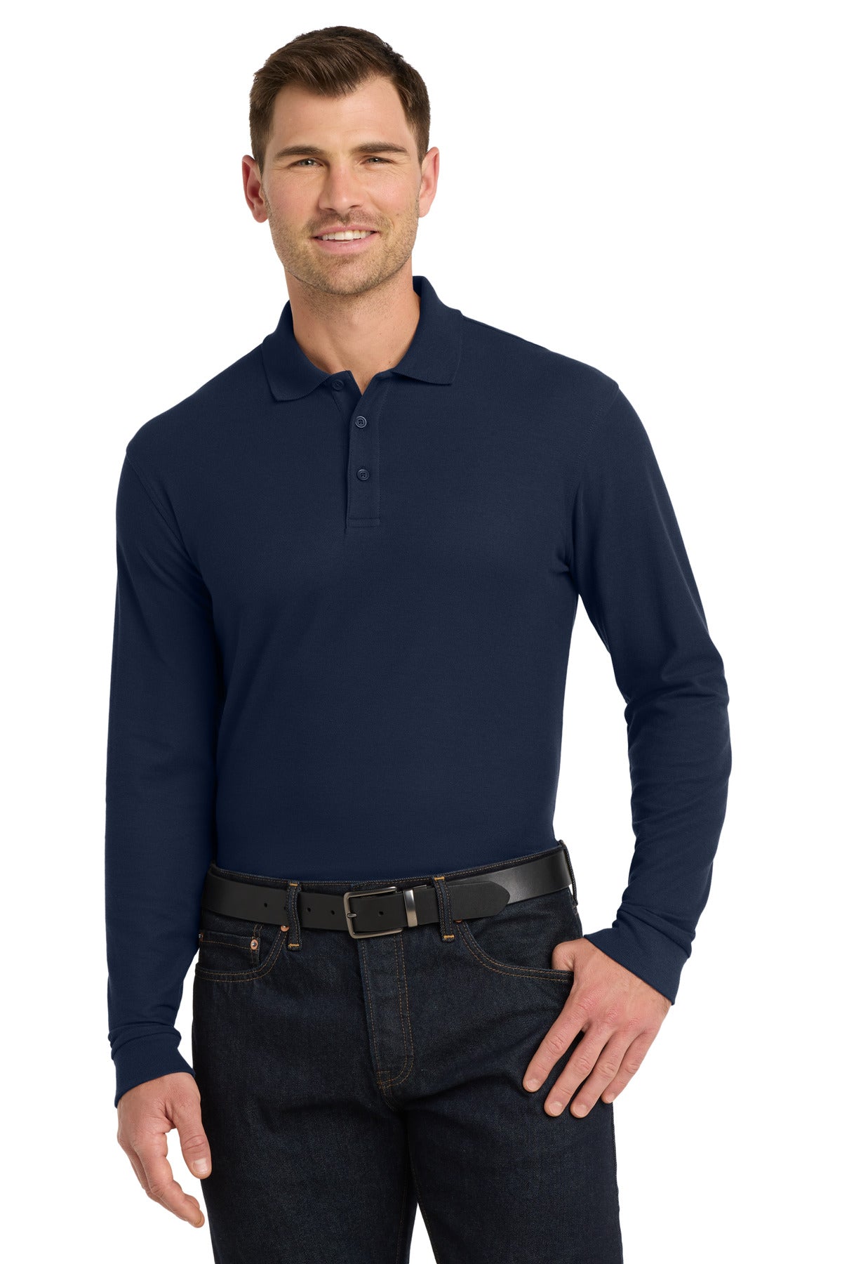 Port Authority Long Sleeve Core Classic Pique Polo K100LS River Blue Navy