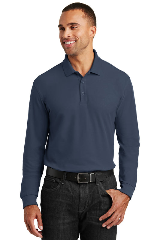 Port Authority Long Sleeve Core Classic Pique Polo. K100LS River Blue Navy