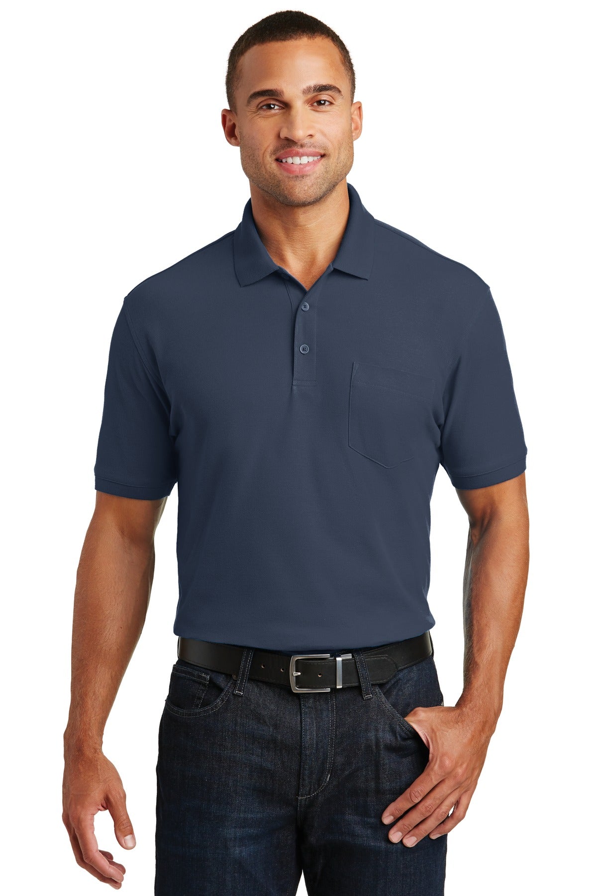 Port Authority Core Classic Pique Pocket Polo. K100P River Blue Navy