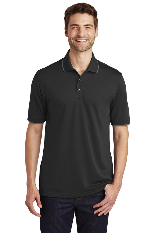Port Authority Dry Zone UV Micro-Mesh Tipped Polo. K111 Deep Black/ Graphite