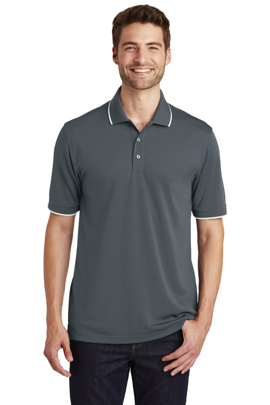 Port Authority Dry Zone UV Micro-Mesh Tipped Polo. K111 Graphite/ White