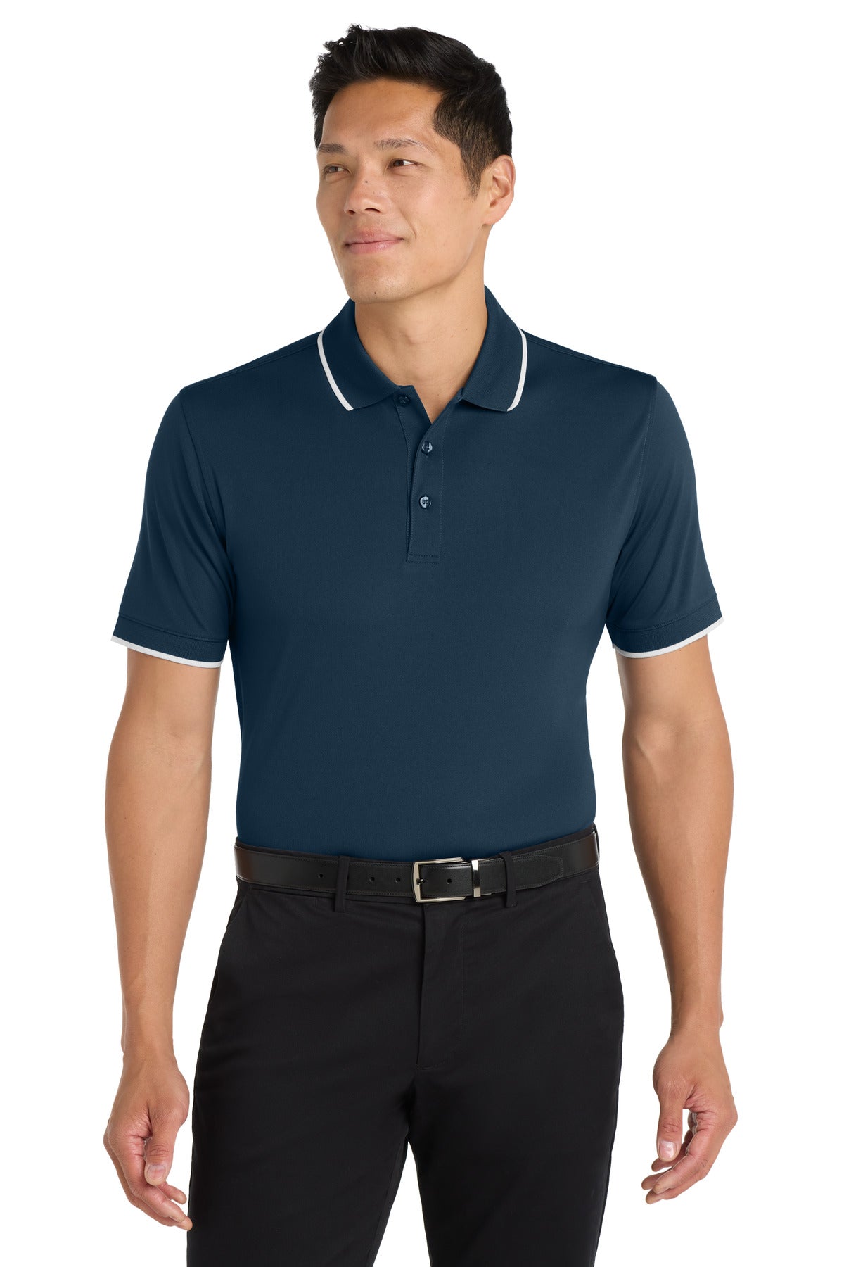 Port Authority Dry Zone UV Micro-Mesh Tipped Polo K111 River Blue Navy/ White