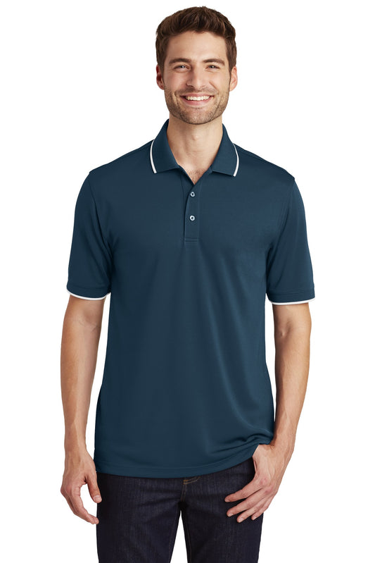 Port Authority Dry Zone UV Micro-Mesh Tipped Polo. K111 River Blue Navy/ White
