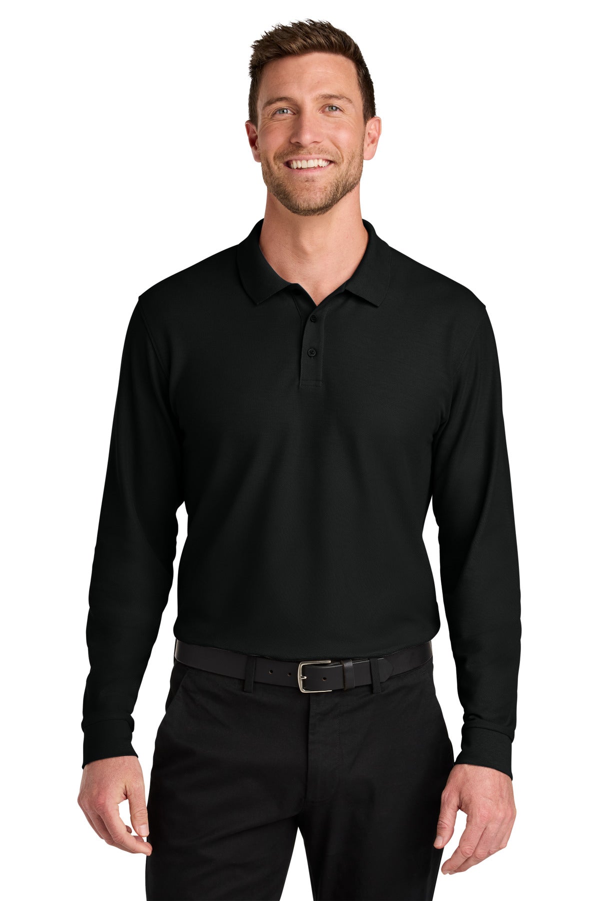 Port Authority Wearever Signature Pique Long Sleeve Polo K200LS Deep Black