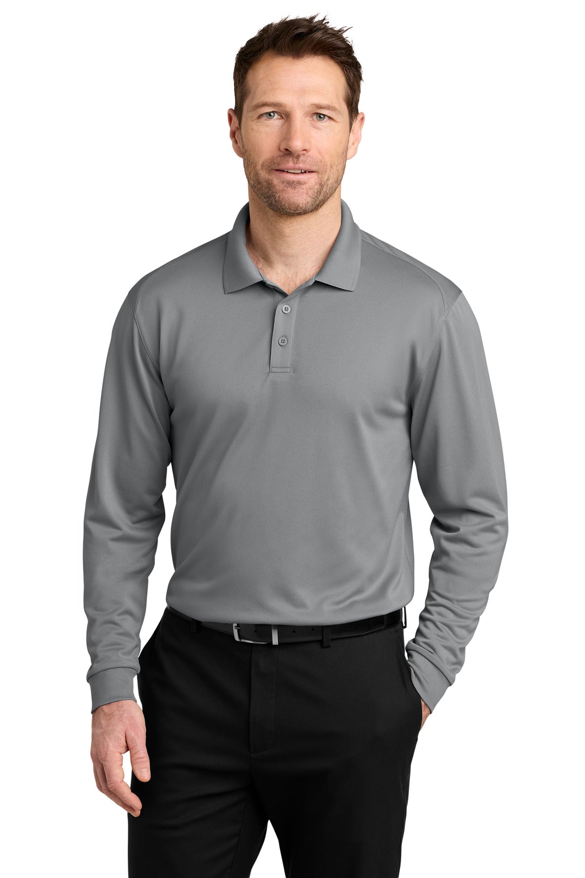 Port Authority Wearever Performance Pique Long Sleeve Polo K240LS Gusty Grey
