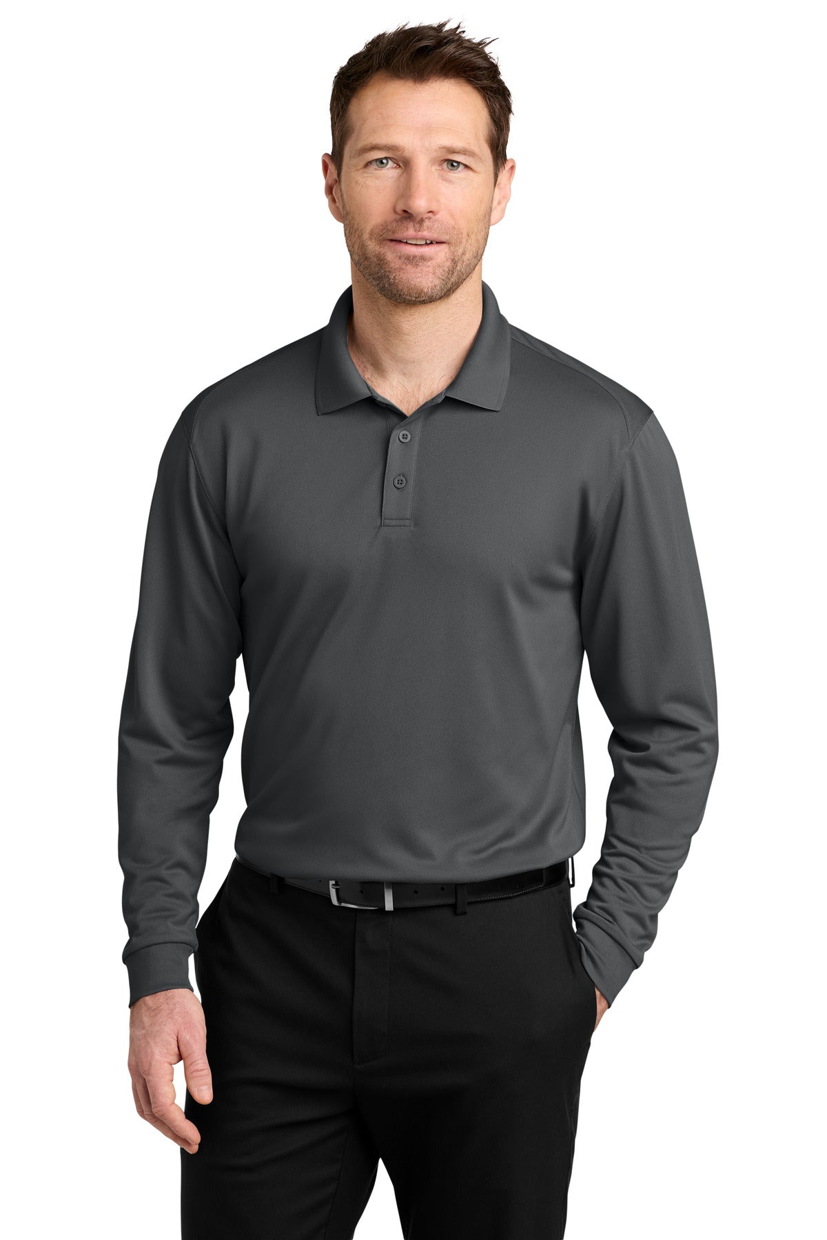 Port Authority Wearever Performance Pique Long Sleeve Polo K240LS Storm Grey