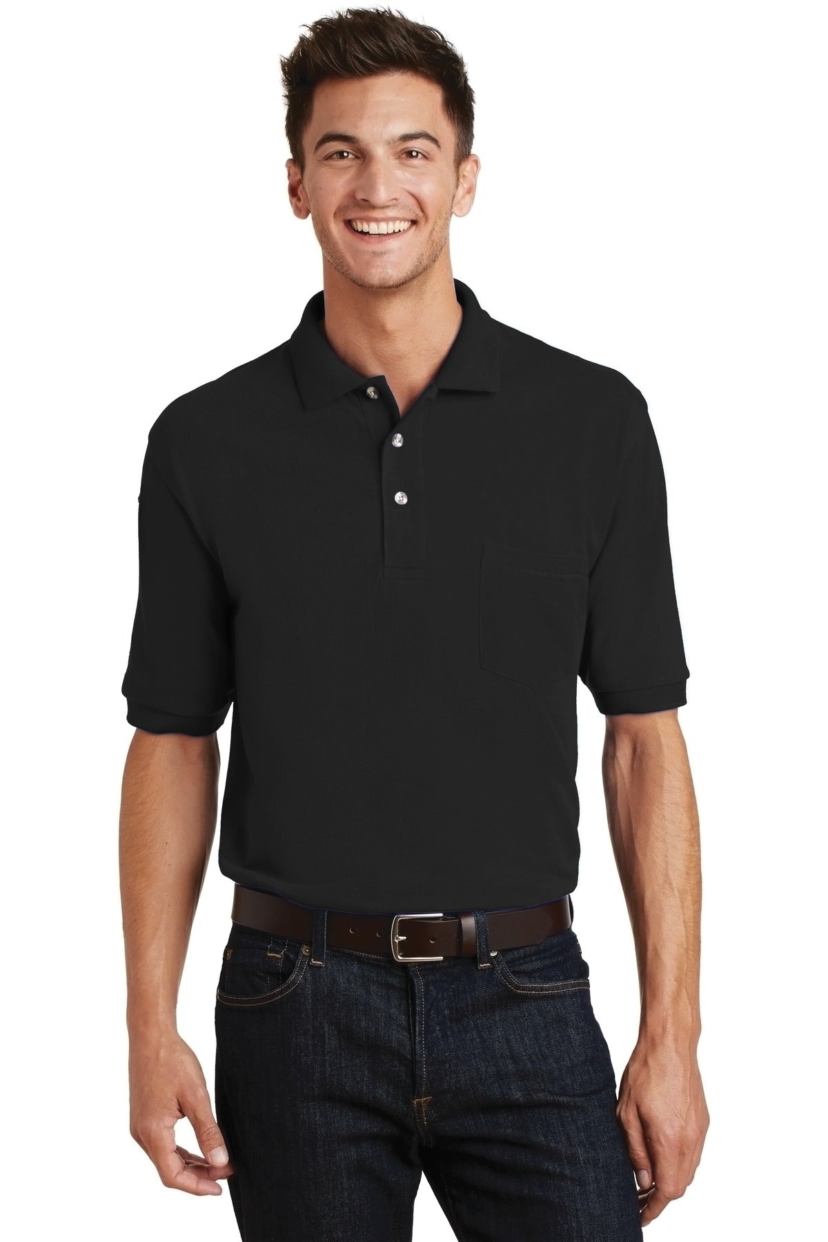 Port Authority Heavyweight Cotton Pique Polo with Pocket.  K420P Black