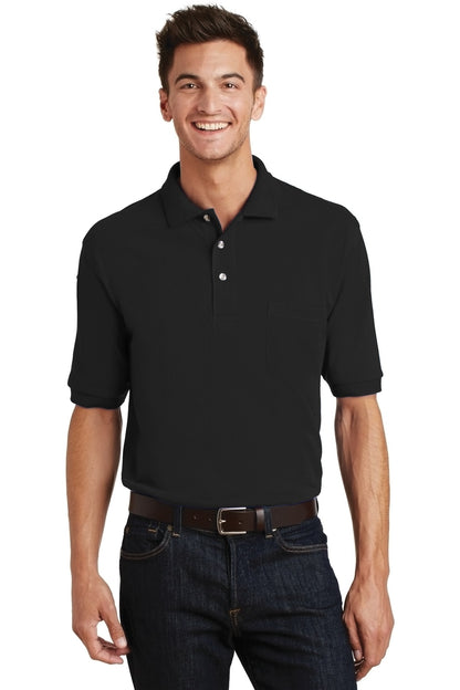 Port Authority Heavyweight Cotton Pique Polo with Pocket.  K420P Black