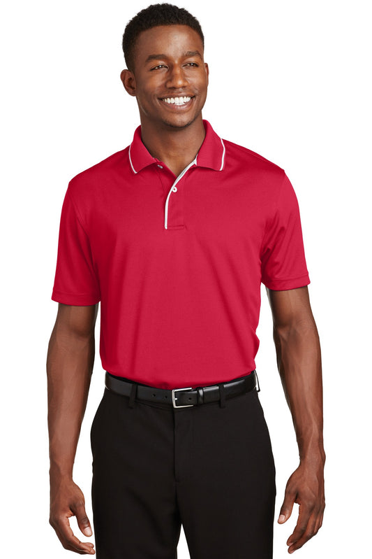 Sport-Tek Dri-Mesh Polo with Tipped Collar and Piping.  K467 Red/ White