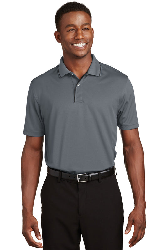 Sport-Tek Dri-Mesh Polo with Tipped Collar and Piping.  K467 Steel/ Black