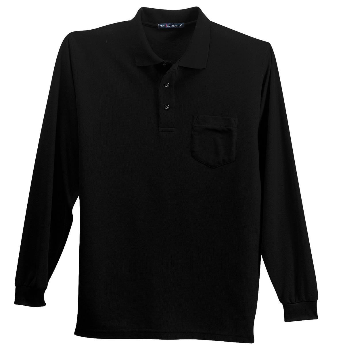 Port Authority Long Sleeve Silk Touch Polo with Pocket.  K500LSP Black