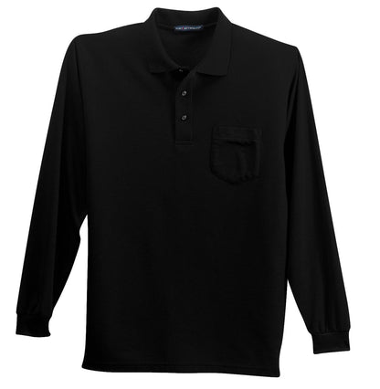 Port Authority Long Sleeve Silk Touch Polo with Pocket.  K500LSP Black