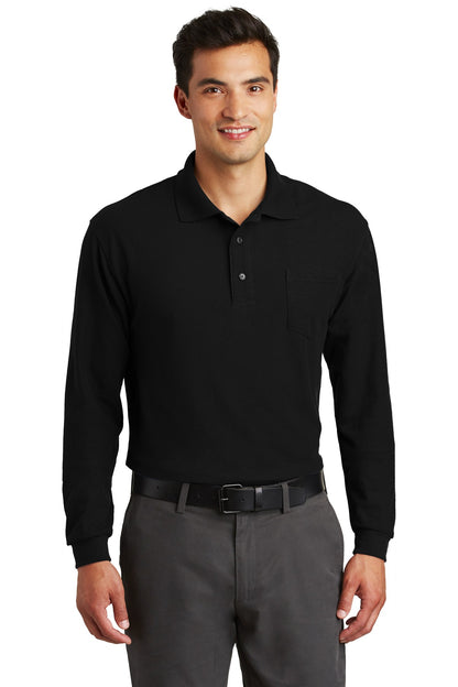 Port Authority Long Sleeve Silk Touch Polo with Pocket.  K500LSP Black