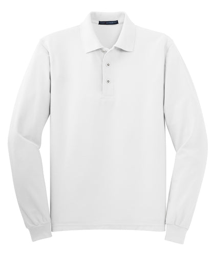 Port Authority Silk Touch Long Sleeve Polo.  K500LS White
