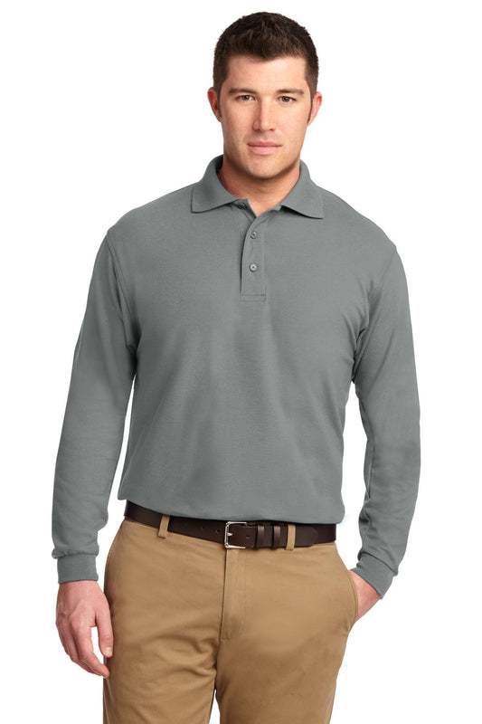 Port Authority Silk Touch Long Sleeve Polo.  K500LS Cool Grey