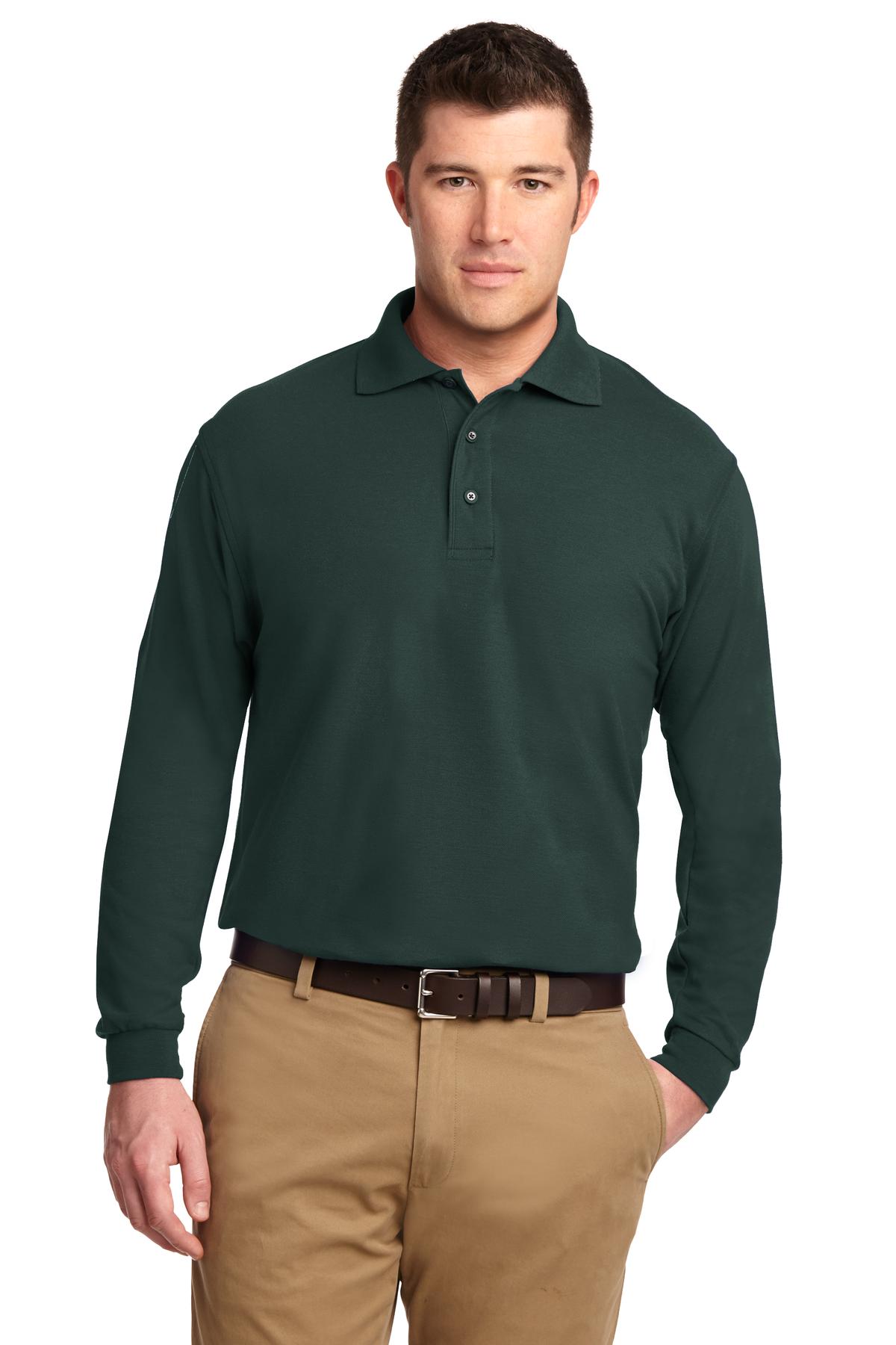 Port Authority Silk Touch Long Sleeve Polo.  K500LS Dark Green