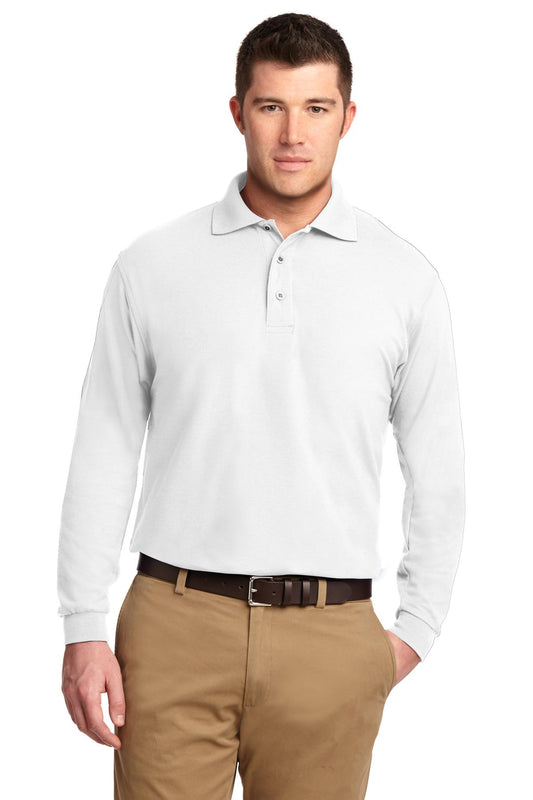 Port Authority Silk Touch Long Sleeve Polo.  K500LS White