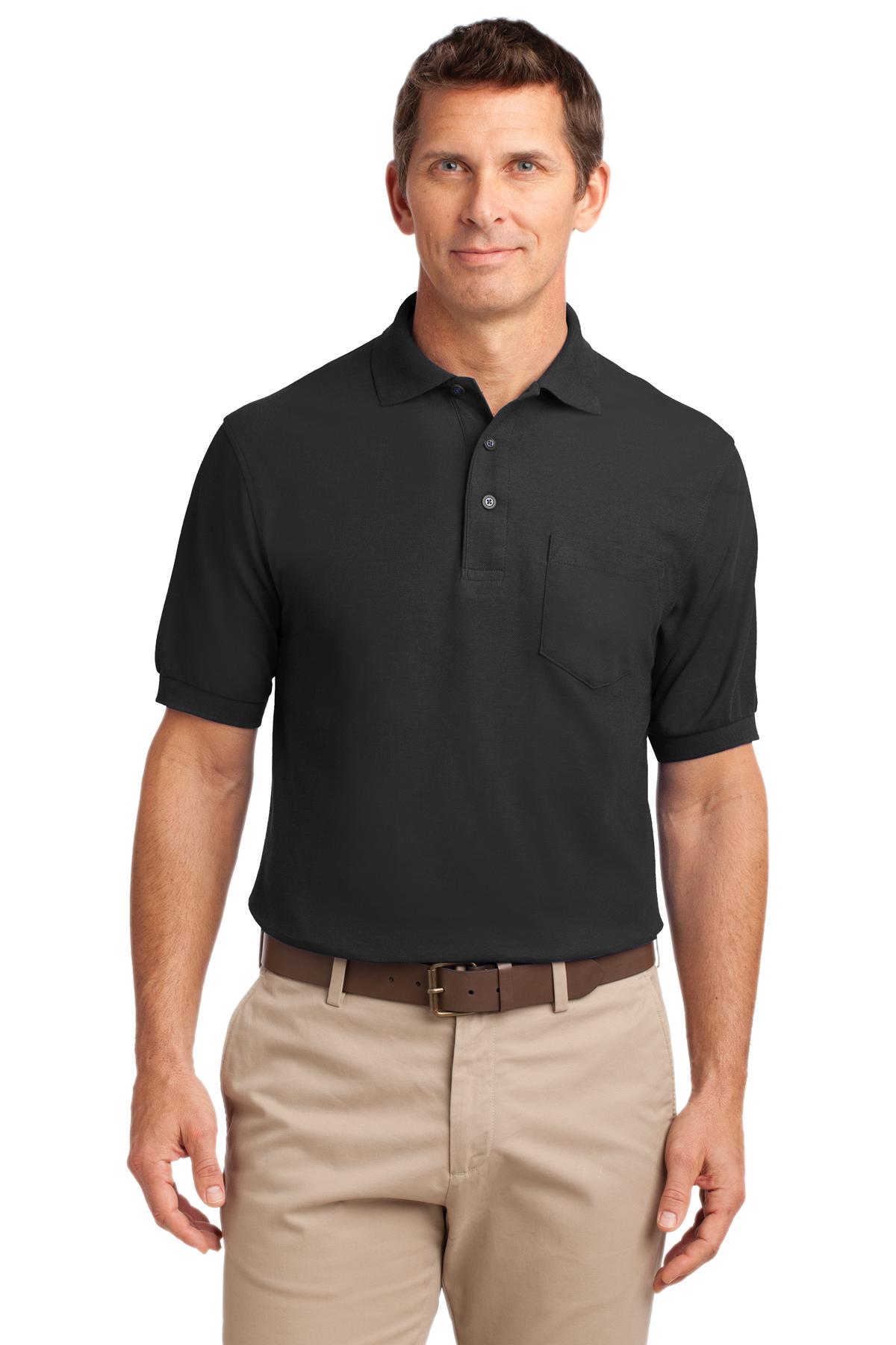 Port Authority Silk Touch Polo with Pocket.  K500P Black