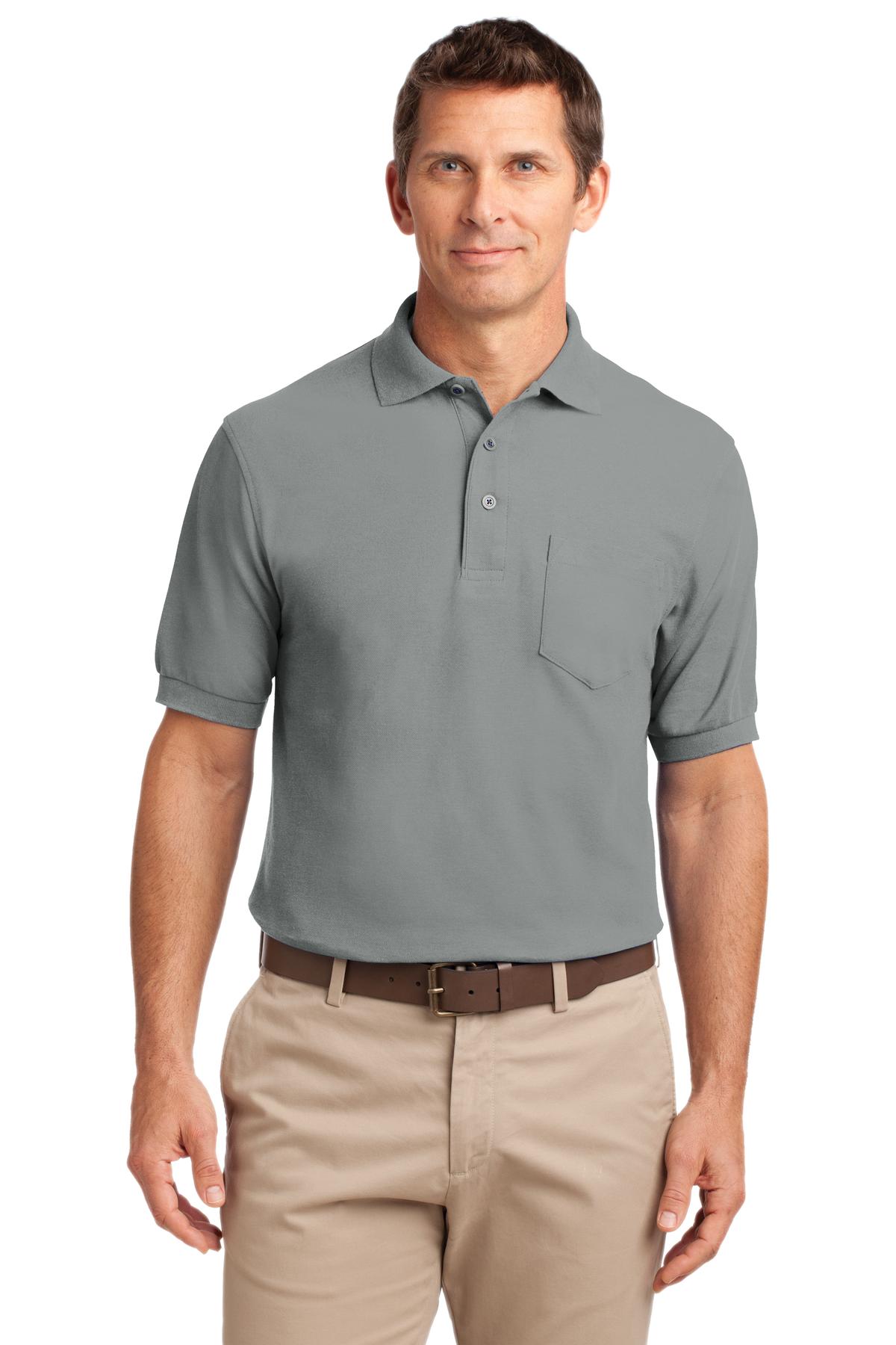 Port Authority Silk Touch Polo with Pocket.  K500P Cool Grey