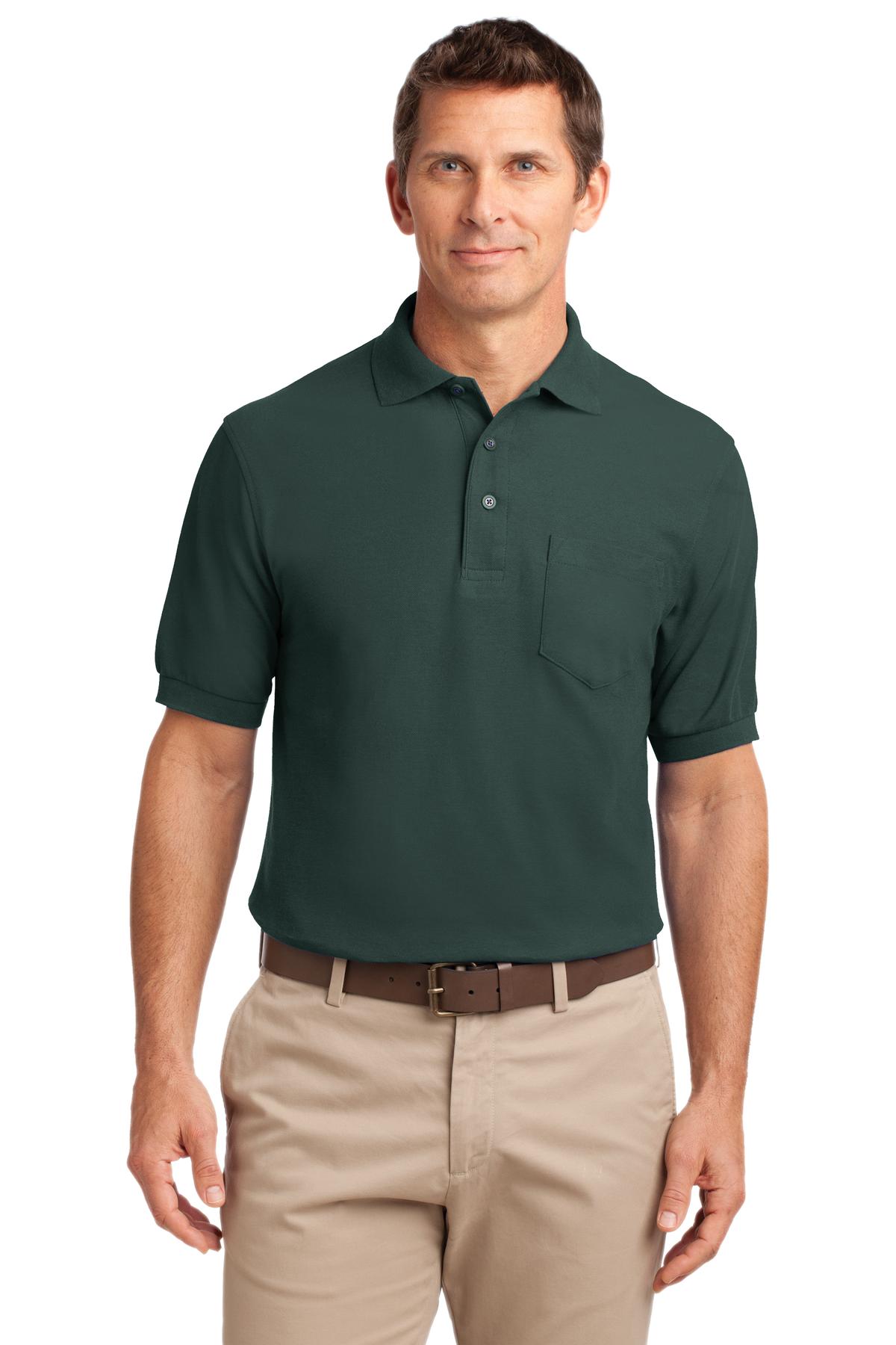 Port Authority Silk Touch Polo with Pocket.  K500P Dark Green