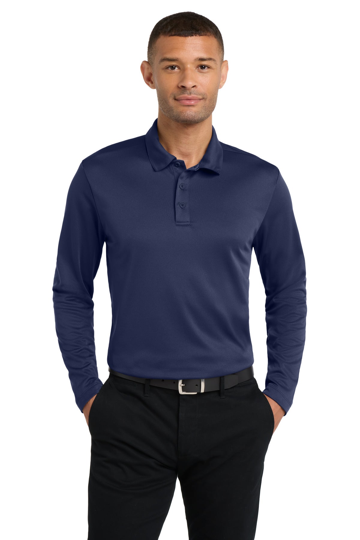 Port Authority Silk Touch Performance Long Sleeve Polo. K540LS Navy