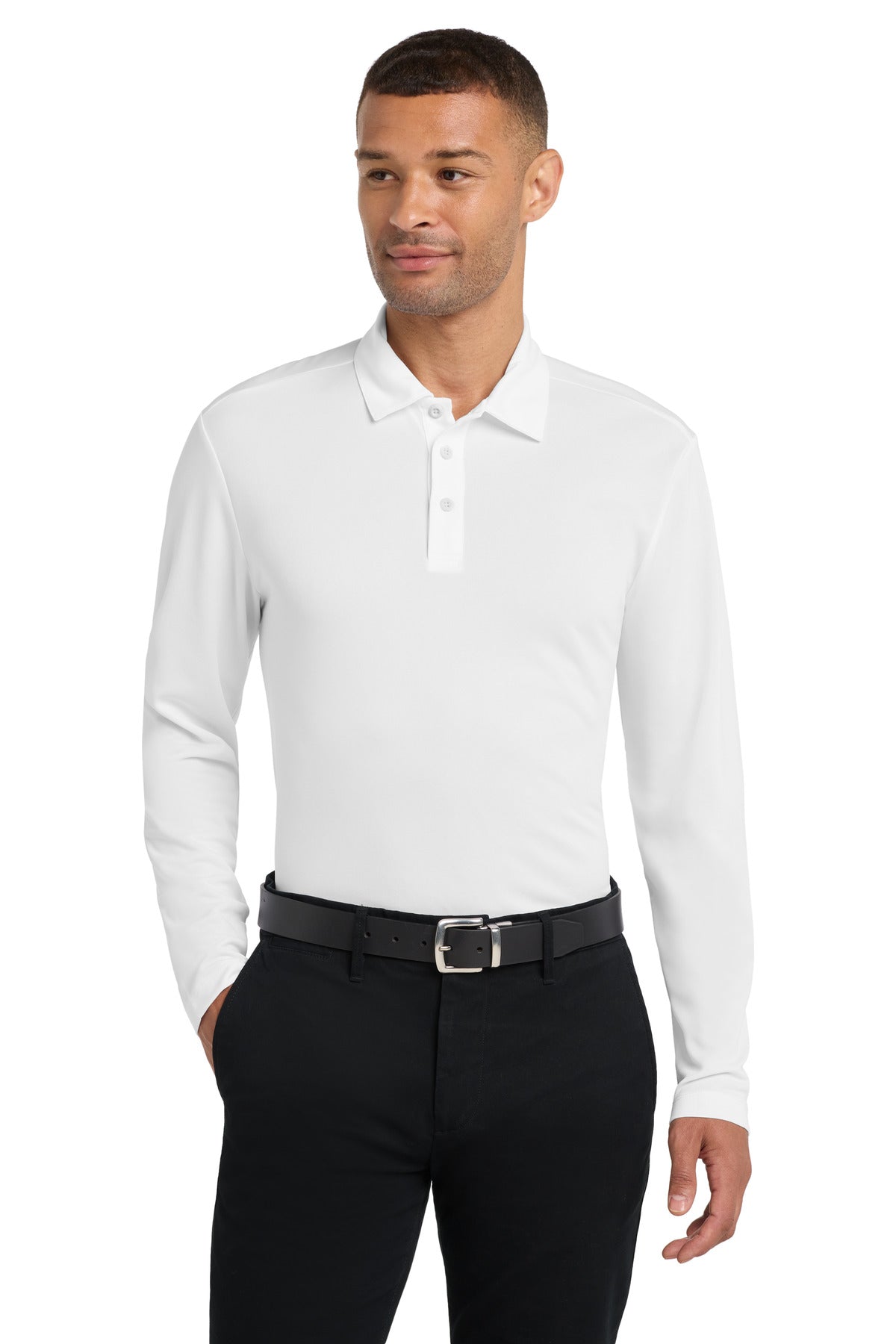Port Authority Silk Touch Performance Long Sleeve Polo. K540LS White