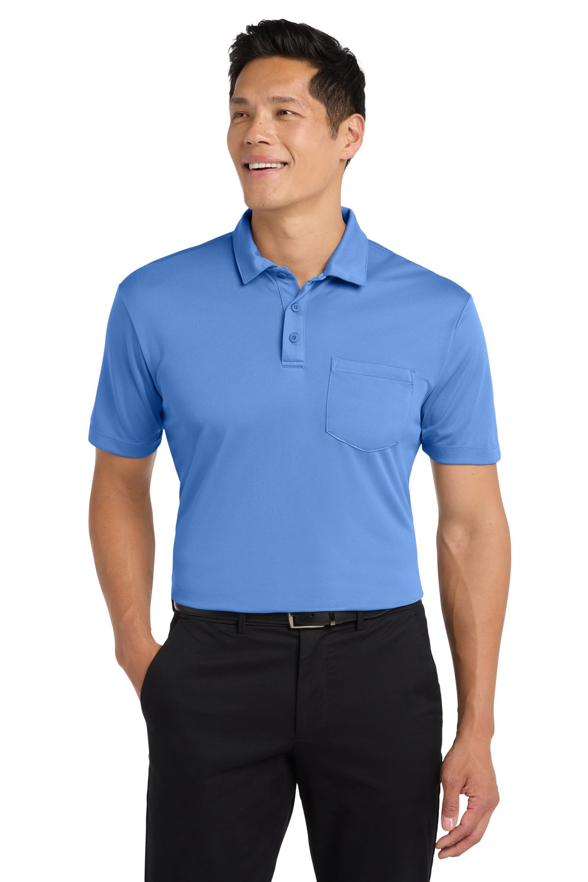 Port Authority Silk Touch Performance Pocket Polo. K540P Carolina Blue