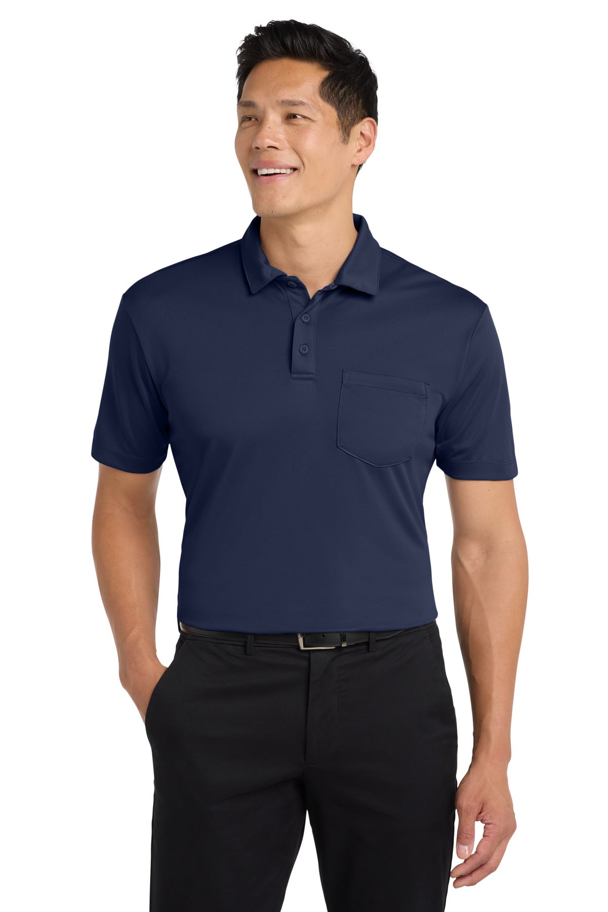Port Authority Silk Touch Performance Pocket Polo. K540P Navy