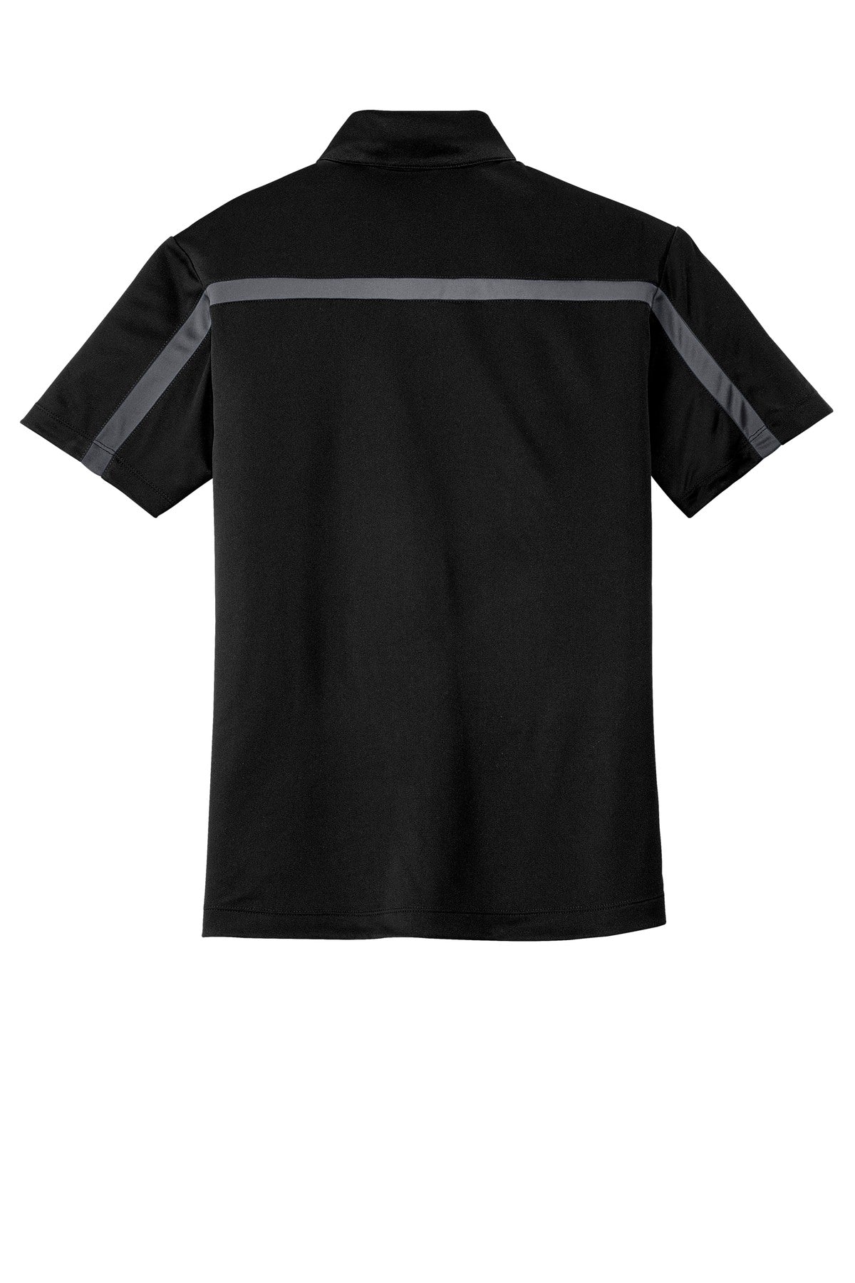Port Authority Silk Touch Performance Colorblock Stripe Polo. K547 Black/ Steel Grey