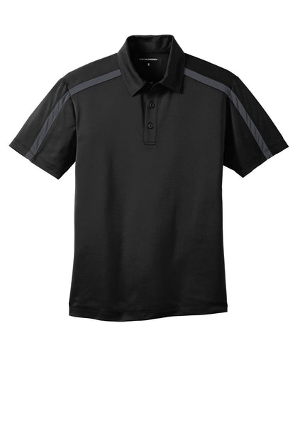 Port Authority Silk Touch Performance Colorblock Stripe Polo. K547 Black/ Steel Grey