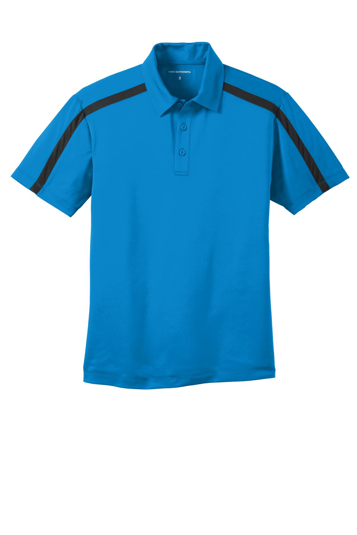 Port Authority Silk Touch Performance Colorblock Stripe Polo. K547 Brilliant Blue/ Black