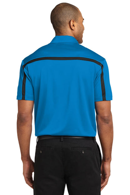 Port Authority Silk Touch Performance Colorblock Stripe Polo. K547 Brilliant Blue/ Black