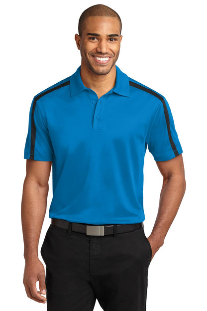 Port Authority Silk Touch Performance Colorblock Stripe Polo. K547 Brilliant Blue/ Black