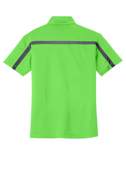 Port Authority Silk Touch Performance Colorblock Stripe Polo. K547 Lime/ Steel Grey