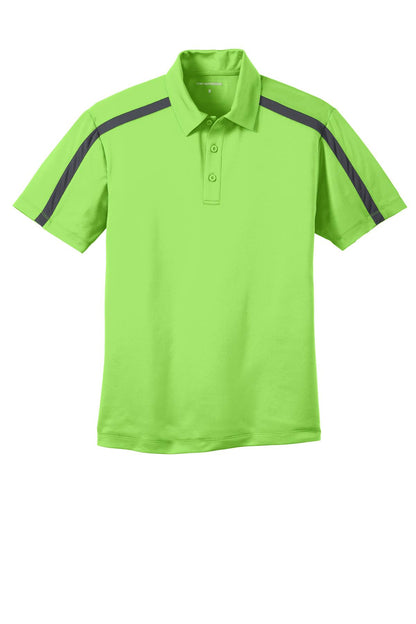 Port Authority Silk Touch Performance Colorblock Stripe Polo. K547 Lime/ Steel Grey