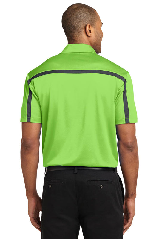 Port Authority Silk Touch Performance Colorblock Stripe Polo. K547 Lime/ Steel Grey