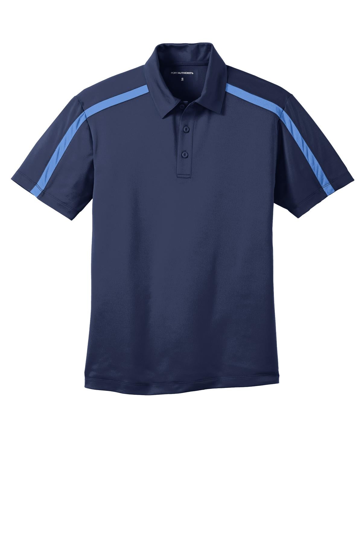 Port Authority Silk Touch Performance Colorblock Stripe Polo. K547 Navy/ Carolina Blue