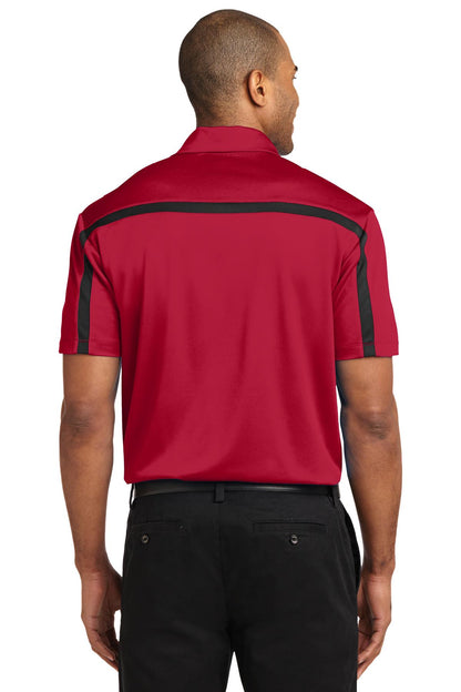 Port Authority Silk Touch Performance Colorblock Stripe Polo. K547 Red/ Black