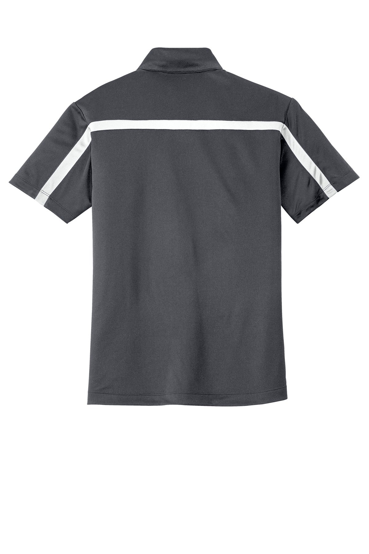 Port Authority Silk Touch Performance Colorblock Stripe Polo. K547 Steel Grey/ White