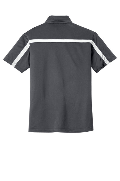 Port Authority Silk Touch Performance Colorblock Stripe Polo. K547 Steel Grey/ White