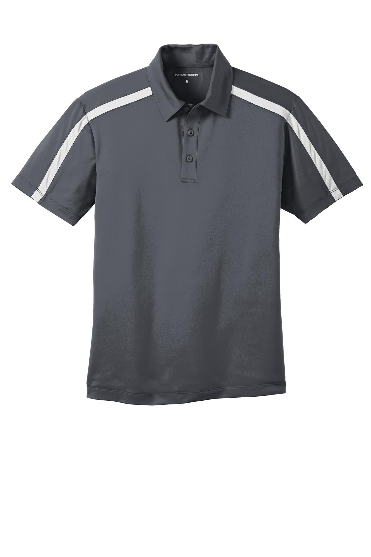Port Authority Silk Touch Performance Colorblock Stripe Polo. K547 Steel Grey/ White