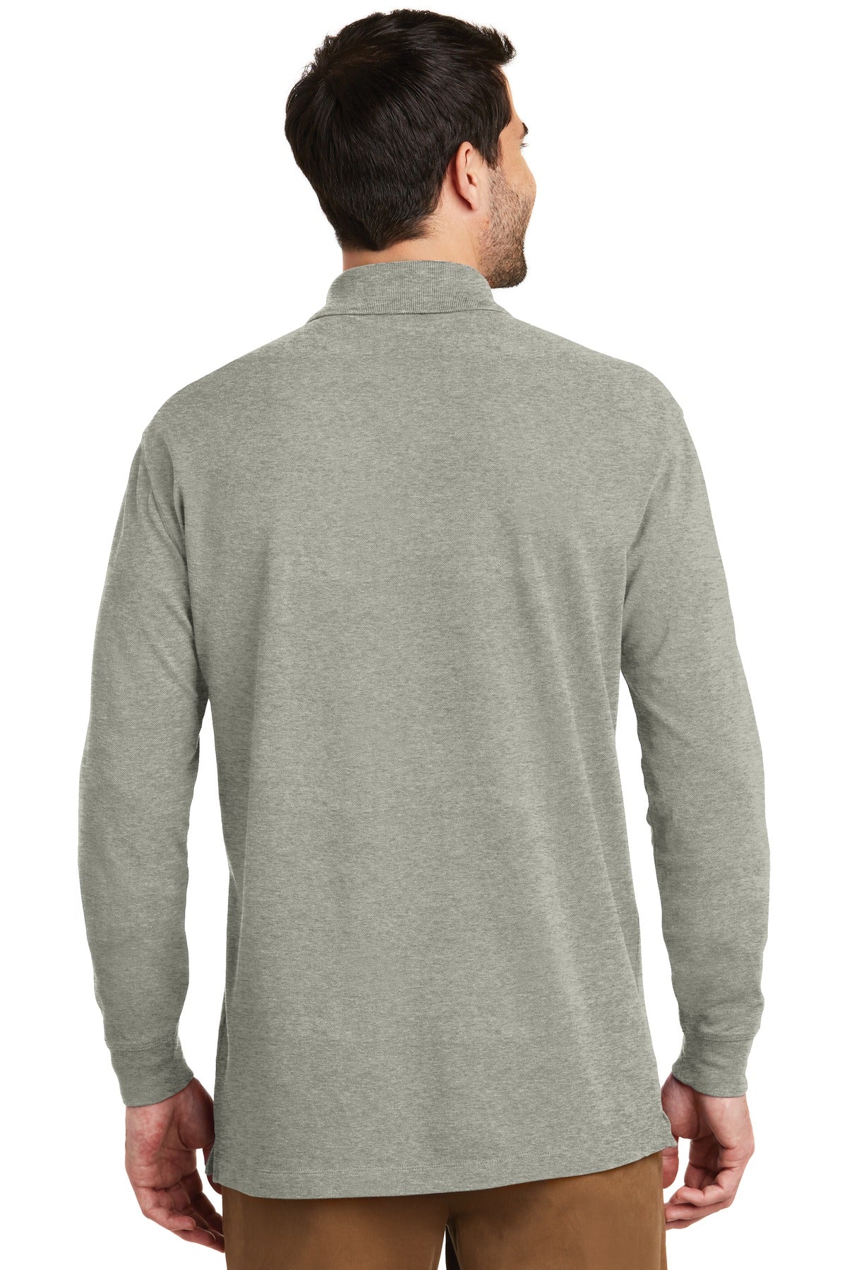 Port Authority EZCotton Long Sleeve Polo. K8000LS Oxford Heather