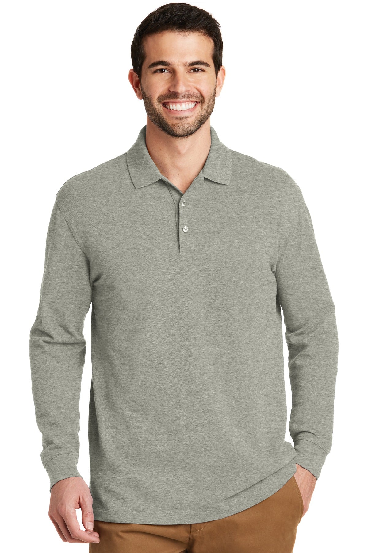 Port Authority EZCotton Long Sleeve Polo. K8000LS Oxford Heather
