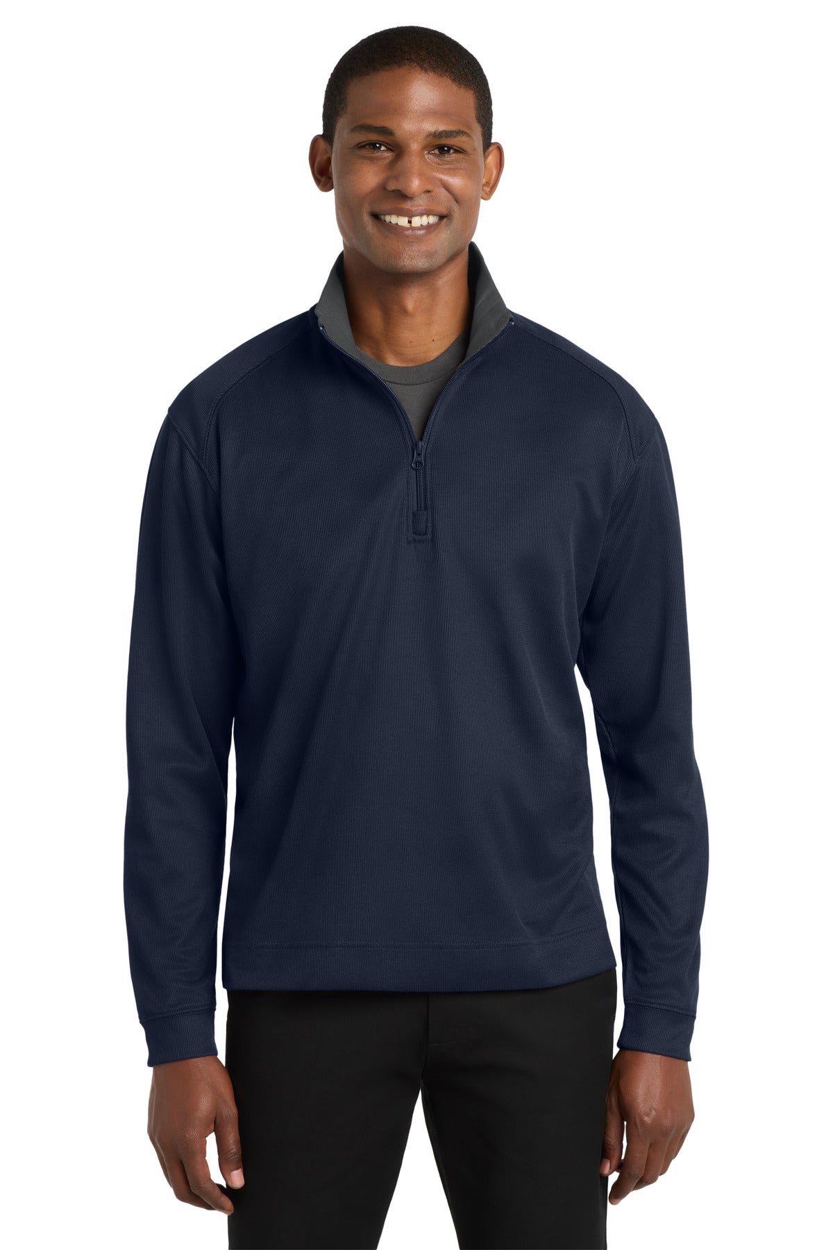 Port Authority Vertical Texture 1/4-Zip Pullover K805 True Navy/ Iron Grey