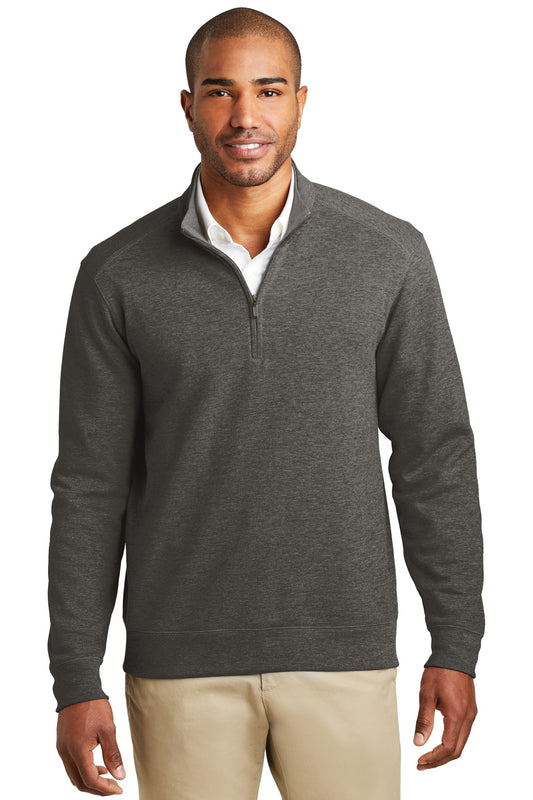 Port Authority Interlock 1/4-Zip. K807 Charcoal Heather/ Medium Heather Grey
