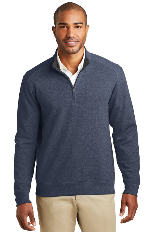 Port Authority Interlock 1/4-Zip. K807 Estate Blue Heather/ Charcoal Heather